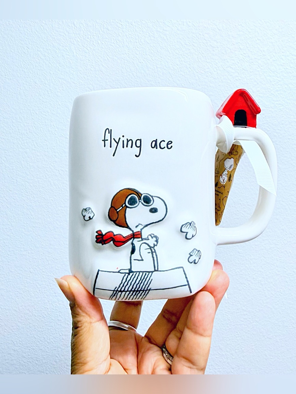 Rae Dunn X Peanuts Snoopy 'Flying Ace' Ceramic Mug with Red Roof Accent